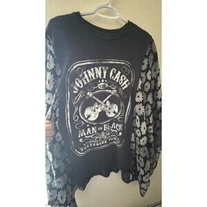 Upcycled Rework Johnny Cash Band T Shirt Boho Chic